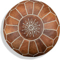 Poufs&Pillows Premium Moroccan Leather Pouf - Handmade - Delivered Stuffed - Ottoman, Footstool, Floor Cushion (Cognac Brown)