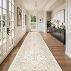 Washable Runner Rug 2.5x16, Non-Slip Long Kitchen Mats for Floor, Vintage Rug for Entryway, Soft Hallway Runner for Dining Room, Bedroom, Living Room(Cream/Beige,2.5'x16')