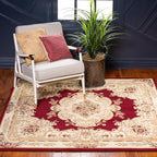 Rugs.com Chateau Collection Rug – 7' Square Red Medium Rug Perfect for Living Rooms, Kitchens, Entryways