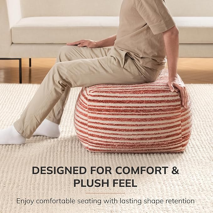 Anji Mountain 100% Handmade & Handcrafted Comfortable Home Décor Pouf Ottoman Footrest for Living Room, Bedroom, Nursery, Kidsroom, Patio Furniture - (22" x 22" x 16" - Red)