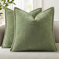 decorUhome Spring Chenille Soft Cozy Throw Pillow Covers 24x24 Set of 2, Modern Farmhouse Boho Velvet Decorative Euro Sham Pillow Cases with Stitched Edge for Couch Sofa Bed Home Decor, Olive Green