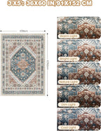 3x5 Washable Area Rug for Entryway, Kitchen Rugs Non Slip for Dining Room, Vintage Floral Soft Living Room Rug, Thin Area Rug Indoor for Bedroom, Kids Room Decor(Blue/Red,3'x5')