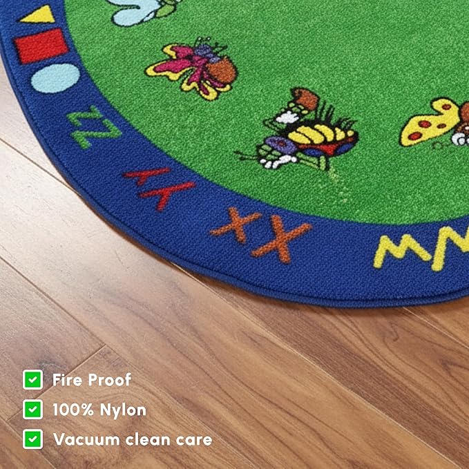 SAFECASTLE Kids Carpet Kritters Alphabet Rug 5'4" x 7'8"– Colorful Oval Educational Area Rug with Letters, Numbers & Insects, Learning Carpet for Toddlers, Preschool, Classroom, Daycare & Playroom