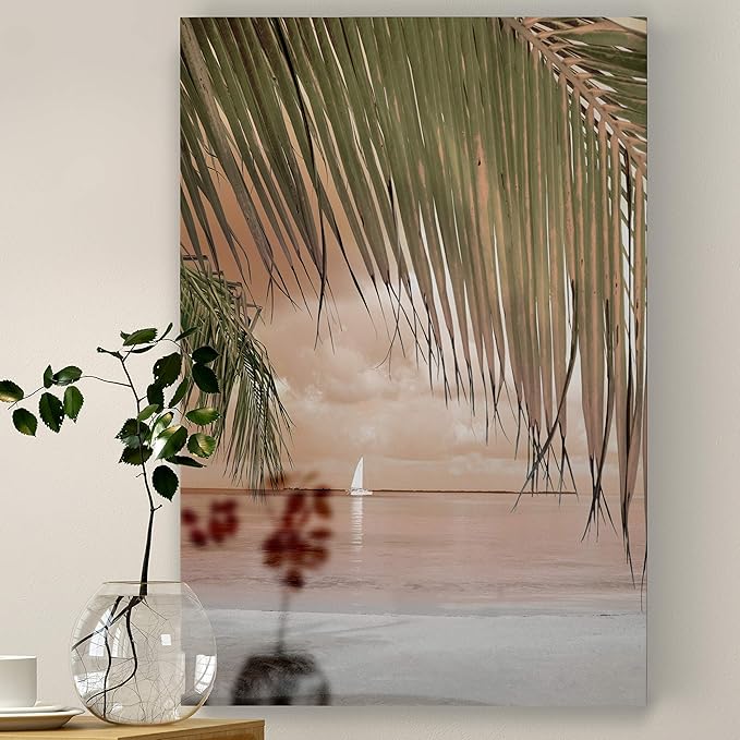 Renditions Gallery Canvas Nature Wall Art Home Paintings & Prints Perfect Palm Tree Curtain Modern Glam Wall Hanging Decorations Artwork for Bedroom Dining Office Kitchen - 24"x36" LT06