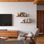 24inch Walnut Floating Shelves for Wall,Luxury Rustic Solid Wood Shelf Bracket for Room Decor/Storage/Display,Wall Mounted Hanging Shelves for Bedroom,Living Room, Set of 2