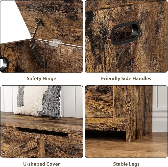 GarveeHome 47.2 in Storage Chest, Wooden Storage Bench with Safety Hinges, Easy Assembly, Large Shoe Bench for Entryway, Living Room, Bedroom