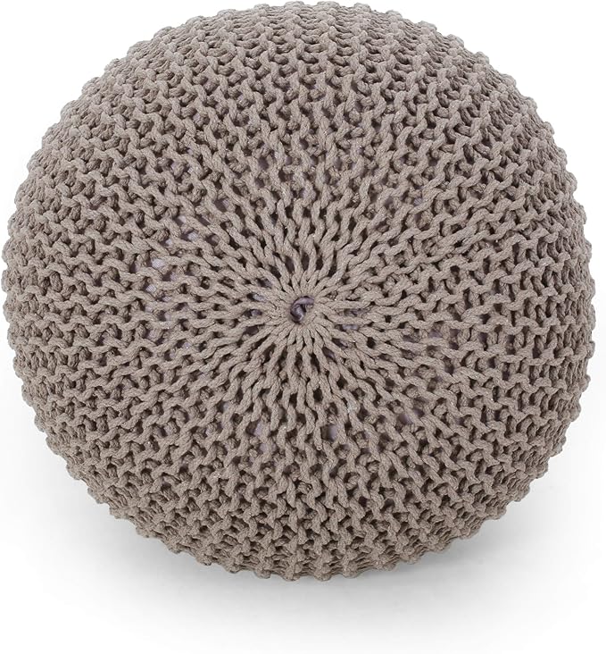 Nahunta Knitted Round Pouf - Cotton - Brown