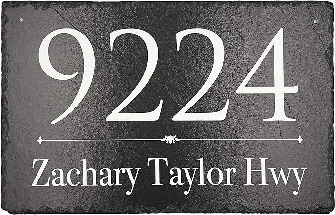 Ink Personalized Slate Stone Address Plaque - Address Signs for Houses - Customized House Sign - Outdoor House Number - Wall Decor Home Address Numbers - Garden Decor Signs (16"x10")
