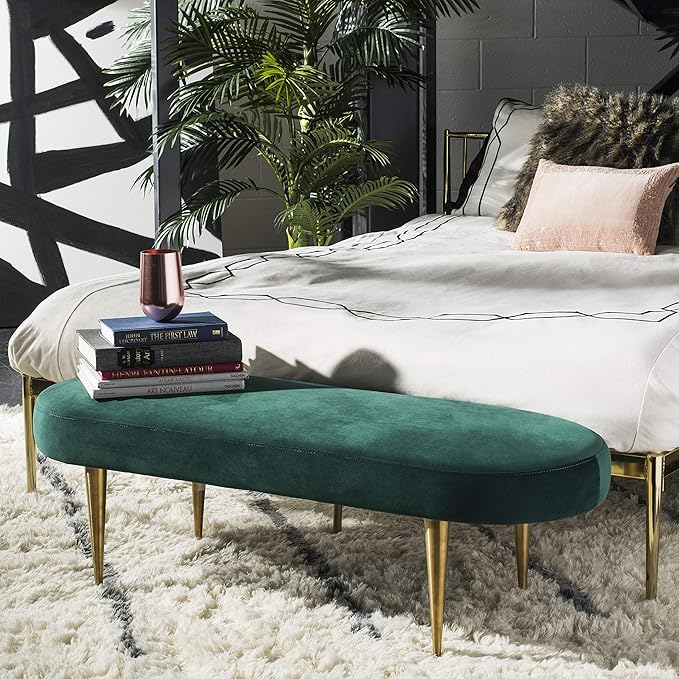 Safavieh Home Collection Corinne Emerald and Gold Velvet Oval Bench