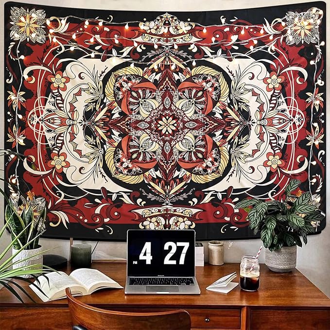CHDGDHC Boho Mandala Moth Tapestry,Hippie Floral Aesthetic Wall Tapestries, Psychedelic Aesthetic Decor, Large Tapestry for Bedrooms, Living Rooms, and Dorms-79.92x59.84 Inch