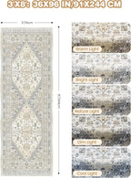 3x8 Runner Rug Non Slip Washable for Entryway, Front Porch, Vintage Hallway Runner for Laundry Room, Bedroom, Stain Resistant Thin Indoor Kitchen Mats for Floor(Beige,3'x8')