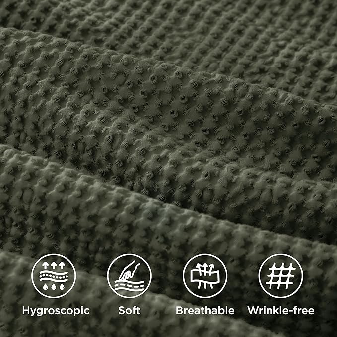 Bedsure 100% Cotton Duvet Cover King Size with Fitted Sheet - 4 Pieces Olive Green Waffle Weave Bedding Set, GentleSoft™ and Breathable, Includes 1 Duvet Cover 104x90, 1 Fitted Sheet, 2 Pillow Shams