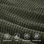 Bedsure 100% Cotton Duvet Cover King Size with Fitted Sheet - 4 Pieces Olive Green Waffle Weave Bedding Set, GentleSoft™ and Breathable, Includes 1 Duvet Cover 104x90, 1 Fitted Sheet, 2 Pillow Shams