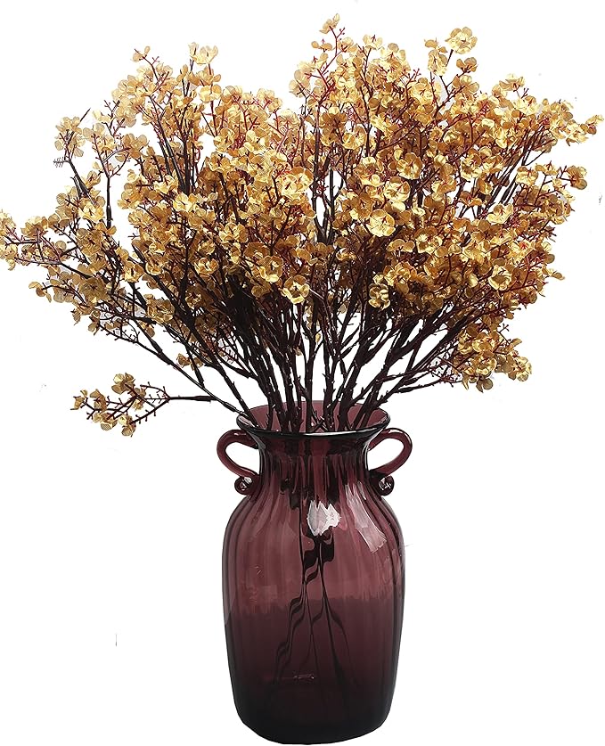 JAKY-Global Babys Breath Fabric Cloth Artificial Flowers 12 Bundle European Fake Silk Plants Decor Wedding Party Decoration Bouquets Real Touch DIY Home Garden (Gold 12pcs)