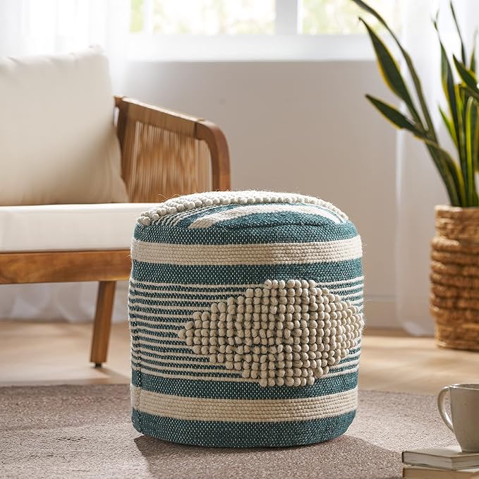 Christopher Knight Home Lucknow Pouf, White + Teal Small