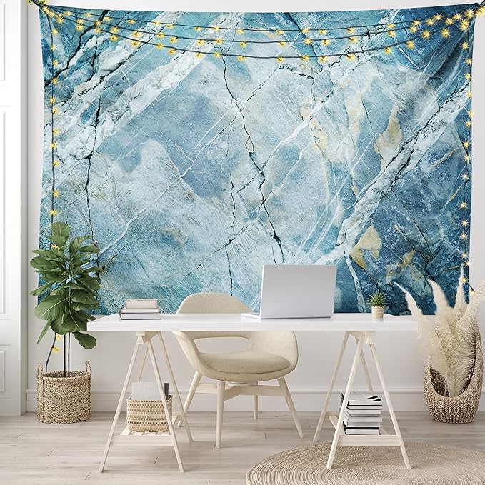 Ambesonne Marble Print Tapestry King Size, Exquisite Granite Stone Architecture Floor Nature Faded Rock Picture, Wall Hanging Bedspread Bed Cover Wall Decor, 104" X 88", Pale Blue Grey