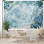 Ambesonne Marble Print Tapestry King Size, Exquisite Granite Stone Architecture Floor Nature Faded Rock Picture, Wall Hanging Bedspread Bed Cover Wall Decor, 104" X 88", Pale Blue Grey