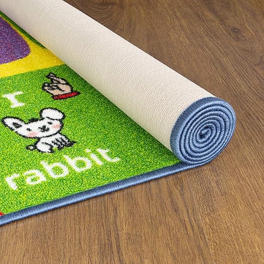 KC Cubs 3x5 ABC Alphabet ASL Sign Language Rug – Educational Non-Slip Carpet Play Mat for Kids, Toddlers, Nursery, Classroom, Playroom, Baby, Daycare