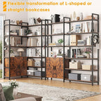 Semoic 6-tire Farmhouse Corner Book Shelf with 2 Barn Doors and 10 Storage Shelves, 71.3" Tall Convertible Etagere Bookcase with Storage Cabinet, Large L Shaped Bookshelf for Living Room(Rustic Brown)