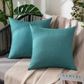 MIULEE Pack of 2 Decorative Outdoor Solid Waterproof Throw Pillow Covers Euro Sham Faux Linen Garden Farmhouse Coastal Cushion Cases for Summer Patio Tent Balcony Couch Sofa 22x22 Inch Turquoise