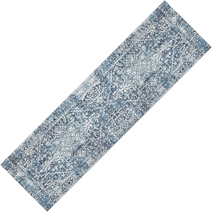 MICRODRY Runner Rug! Low-Profile Design for a Sleek, Bulk-Free Look. Machine Washable, Stain-Resistant, Skid-Resistant Backing, Ideal for Bedroom Hallway, Kitchen, or Entryway, 2x7', Lilah (Blue)