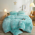 XeGe Plush Shaggy Duvet Cover Set, Luxury Ultra Soft Crystal Velvet Fluffy Bedding Sets 3 Pieces(1 Furry Faux Fur Comforter Cover + 2 Fuzzy Faux Fur Pillow Cases), Zipper Closure(Queen, Aqua Ombre)