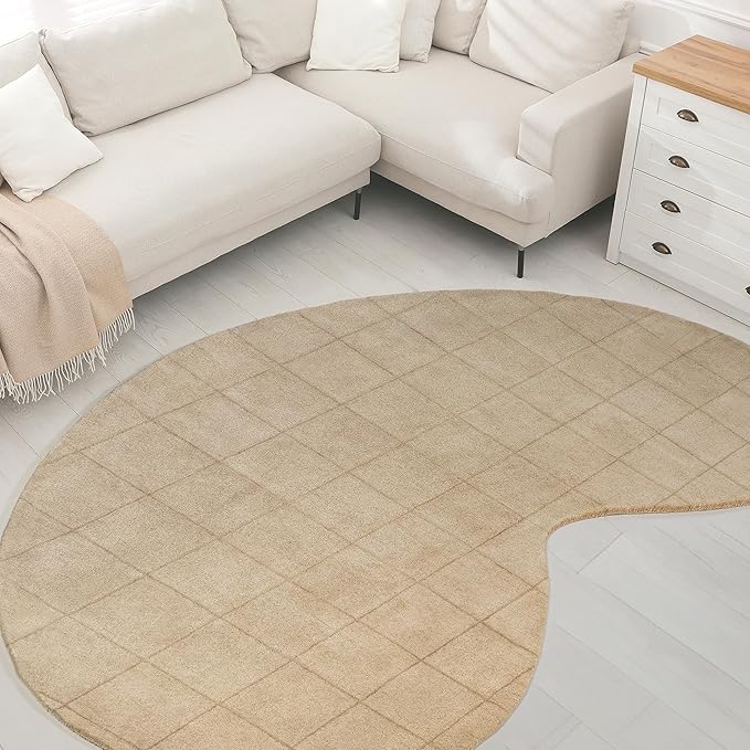 JONATHAN Y Bean Grid Handwoven Wool Beige/Light Brown Shaped Indoor Area Rug, 4x6, Modern, Plaid, Easy-Cleaning for Living Room, Bedroom, Kitchen, Pet Friendly, Non-Shedding (GST104A-4)