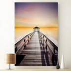 Renditions Gallery Canvas Nature Wall Art Home Paintings & Prints Serene Sunset Dock Romantic Glam Modern Wall Hanging Decorations for Bedroom Living Room Office Kitchen - 18"x27" LT06