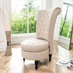 Royal High-Back Velvet Accent Chair for Vanity with Storage and Luxurious Upholstery, Retro Design and Versatile Usage for Living Room, Bedroom, Lounge and Office, Ivory