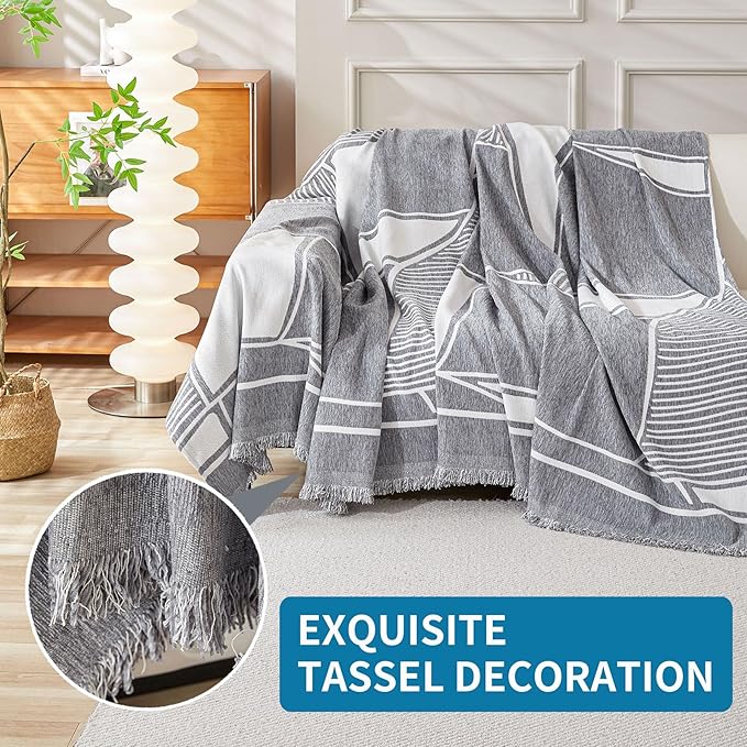 HAOMAIJIA Non Slip Couch Cover Sofa Covers for 2 Cushion Couch Washable sectional Couch Covers for Dogs pet Furniture Protector Couch Cover Blanket for Living Room (Grey-Cream, 71"x118")