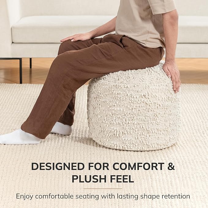 Anji Mountain 100% Handmade & Handcrafted Comfortable Home Décor Pouf Ottoman Footrest for Living Room, Bedroom, Nursery, Kidsroom, Patio Furniture - (22" x 22" x 17" - Ivory)