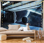 Ambesonne Outer Space Tapestry, Moon Before Station Planet Apocalypse Landing Alternative Humanoid Robots Print, Wide Wall Hanging for Bedroom Living Room Dorm, 60" X 40", Night Blue