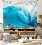 Ambesonne Ocean Tapestry Queen Size, Wavy Ocean Adventurous Surfing Extreme Water Sports Summer Holiday Destination Print, Wall Hanging Bedspread Bed Cover Wall Decor, 88" X 88", Aqua White