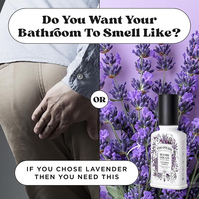 Poo-Pourri Before-You-Go Toilet Spray, Lavender Vanilla, 4 Fl Oz, Up to 200 Uses, Bathroom Odor Deodorizer, Plant-Based with Essential Oils, for Home or Work, Lavender, Vanilla and Citrus Scent