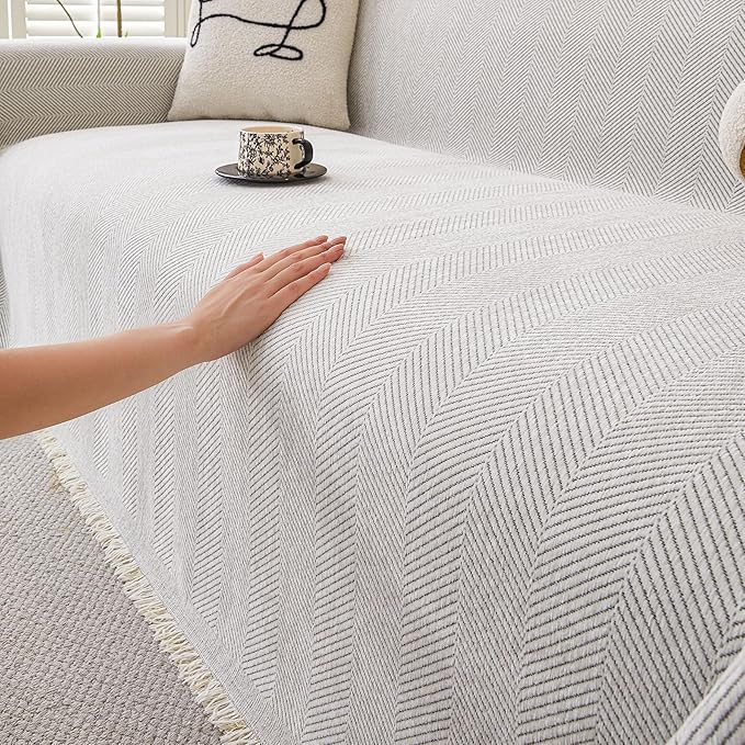 HAOMAIJIA Non Slip Couch Cover Sofa Covers for 3 Cushion Couch Washable sectional Couch Covers for Dogs pet Furniture Protector Couch Cover Blanket for Living Room (Off White, 71"x150")