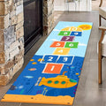 Undersea Tropical Fish Runner Rug for Entryway, 2.6x10ft, Hopscotch Game Cartoon Print Daycare Carpets, Non Slip Machine Washable Fade Resistant High Traffic Kids Play Rug for Living Room