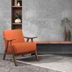 Lexicon Mid Century Modern Accent Chair with Solid Wood Frame in Walnut Finish, Upholstered Living Room Lounge Arm Chair, Thick and Comfy Innerspring Seat Cushion, Linen-Look Fabric, Orange