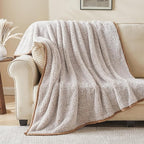 EMME Soft Sherpa Fleece Blanket Reversible Plush Fluffy Large Blanket, Light Weight Warm Decorative Boho Blanket Cover for Sofa, Couch, Bedroom,Travel(Plush Khaki,50"x60")