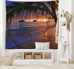 Ambesonne Hawaiian Tapestry, Pacific Sunrise at Lanikai Beach Hawaii Sandy Tropics Hills Leaves Landmark, Fabric Wall Hanging Decor for Bedroom Living Room Dorm, 28" X 23", Umber Purple