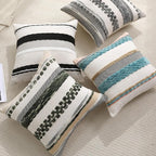 Boho Pillow Covers 18x18 Set of 2 for Couch-Modern Farmhouse Sofa Green Decorative Throw Pillow Covers Textured Chenille Cushion Covers Outdoor Netural Bohemian Bed Pillow Cases Square