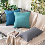 MIULEE Pack of 2 Decorative Outdoor Solid Waterproof Throw Pillow Covers Euro Sham Faux Linen Garden Farmhouse Coastal Cushion Cases for Summer Patio Tent Balcony Couch Sofa 24x24 Inch Turquoise