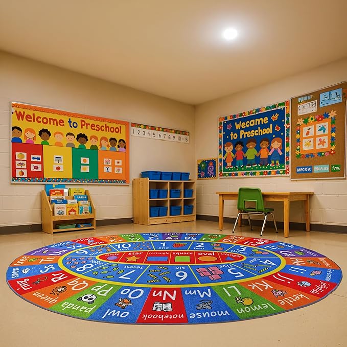 KC Cubs ABC Alphabet, Numbers and Shapes Educational Learning & Fun Game Play Area Non Slip Boy & Girl Kids Rug Carpet for Children Bedroom, Toddler Classroom & Baby Playroom Mat, Playtime Activity