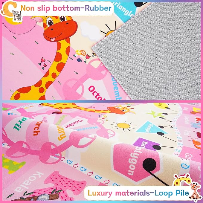 Chicrug Educational Kid Area Rug for Playroom, 7x10 Feet TPR Non Slip Kids Classroom Carpet Rug for Learning ABC Animal,Shape Color Fruit, Washable Play Mat Rug for Children Nursery Toddler Room Decor