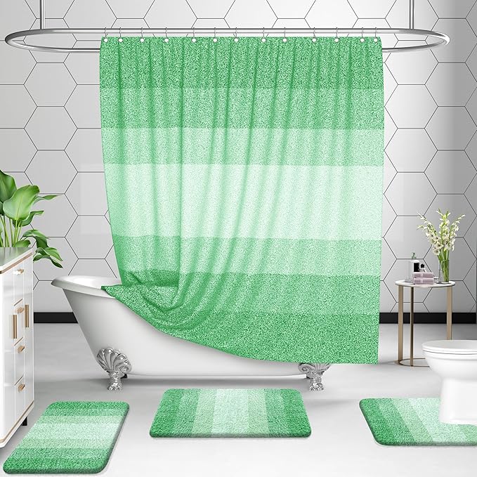 OLANLY Bathroom Rug Set 2 Piece, Soft Absorbent Microfiber Bath Rug Set, Non-Slip, Machine Wash Dry, Plush Shaggy Bath Mats for Bathroom (47"x20"+24"x16", Green)