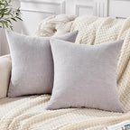 GAWAMAY Decorative Square 16x16 Inch Throw Pillow Covers Set of 2, Super Soft Chenille Pillows Farmhouse Fall Pillowcase for Living Room Bedroom Sofa Couch Cushion Cover Light Grey 40x40cm