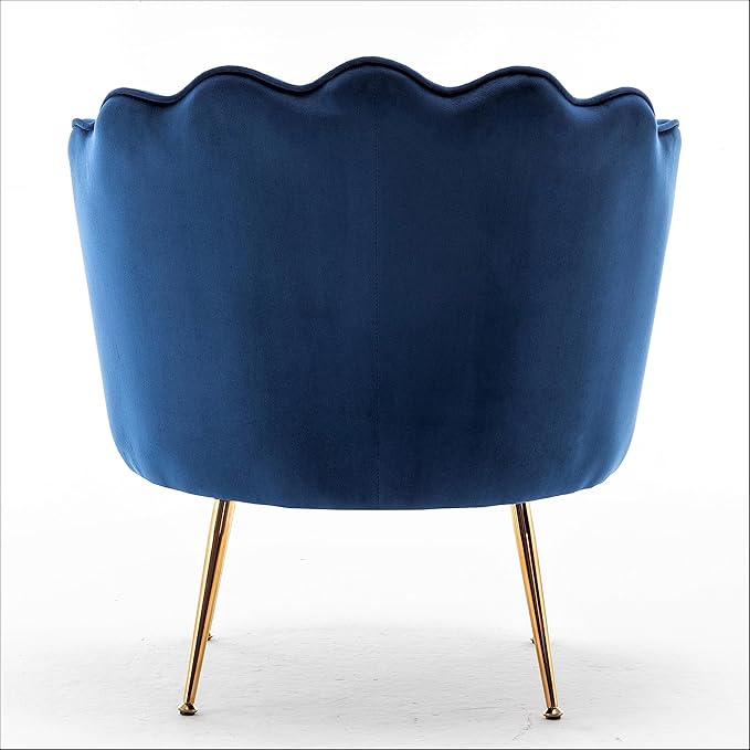 Velvet Barrel Accent Chair with Scalloped Silhouette and Gold Metal Legs, Decorative Piece Suitable for Traditional, Modern, and Contemporary Spaces, Navy Blue