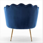 Velvet Barrel Accent Chair with Scalloped Silhouette and Gold Metal Legs, Decorative Piece Suitable for Traditional, Modern, and Contemporary Spaces, Navy Blue