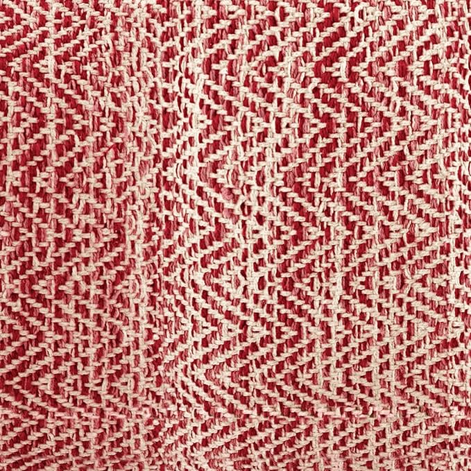 SIMPLIHOME Nate Square Pouf - 20 inch Wide Upholstered Handwoven Cotton Ottoman in Patterned Maroon Melange, Boho Footstool or Extra Seating for Living Room with Artisanal Texture, Assembled