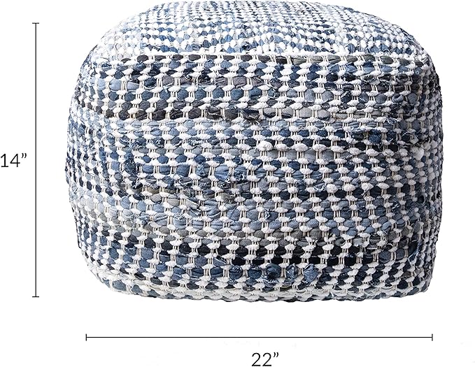 nuLOOM Seville Handmade Denim Textured Filled Ottoman Pouf