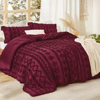 Bedsure Tufted Boho Comforter Set King Size - Burgundy Boho Bed Set, GentleSoft™ 3 Pieces Farmhouse Shabby Chic Embroidery Bedding, Gifts for Woman, Soft Jacquard King Comforter for All Seasons